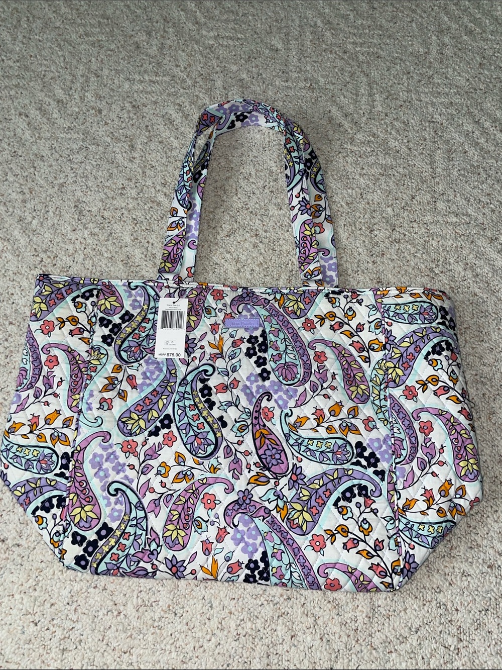 Vera Bradley Lavender Multi Paisley Quilted Tote